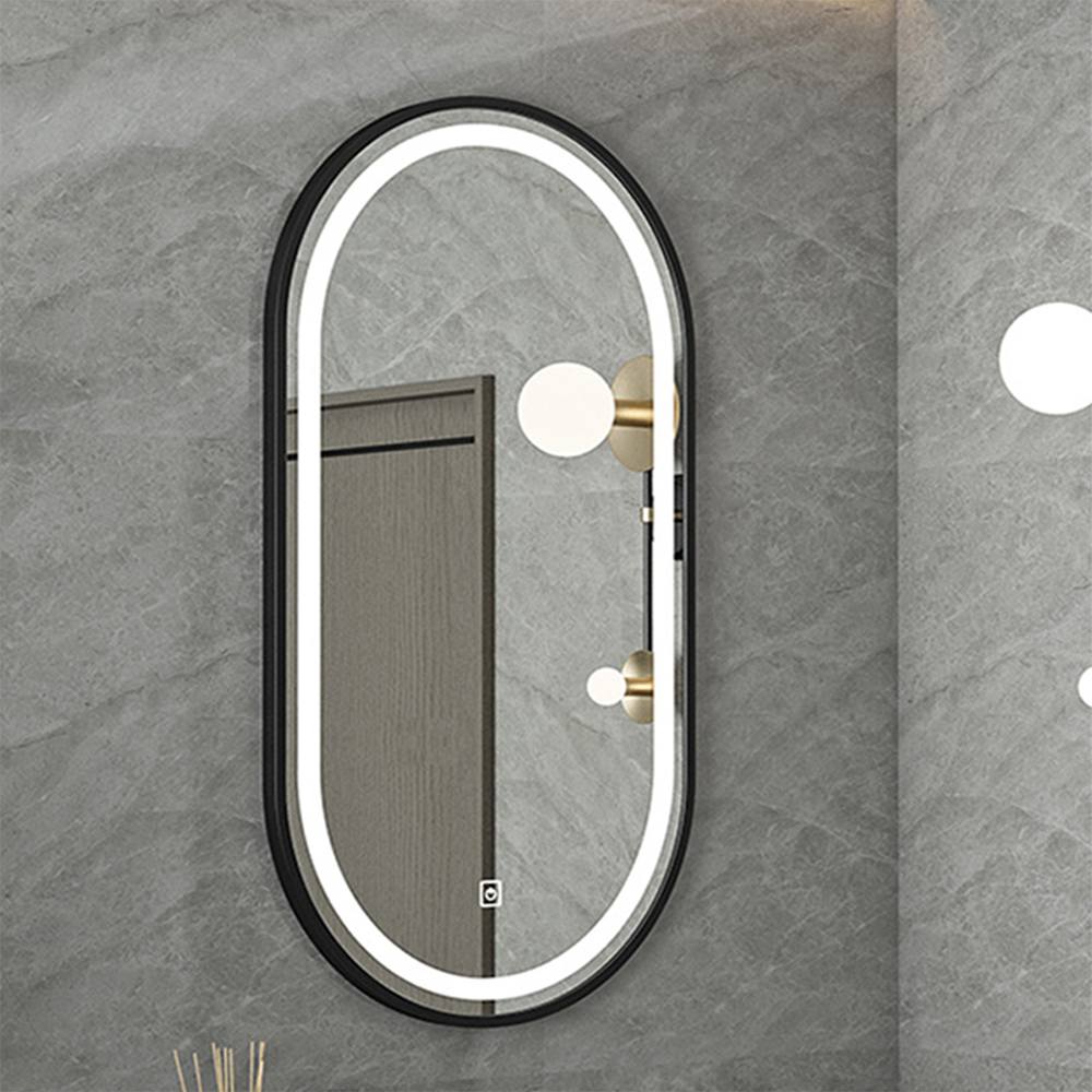 Espejo cosmético con marco de aluminio para colgar en la pared con espejo para artículos de tocador de baño