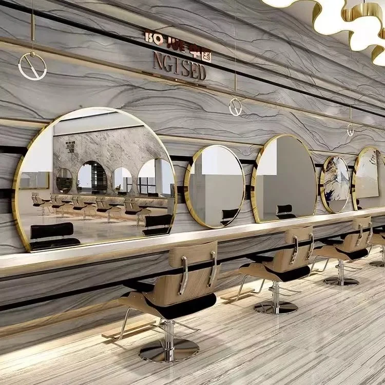 Muebles de salón Silla de estilo de color beige Espejo de salón con luz LED Paquete de salón con carrito dorado
