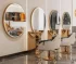 Muebles de salón Silla de estilo de color beige Espejo de salón con luz LED Paquete de salón con carrito dorado