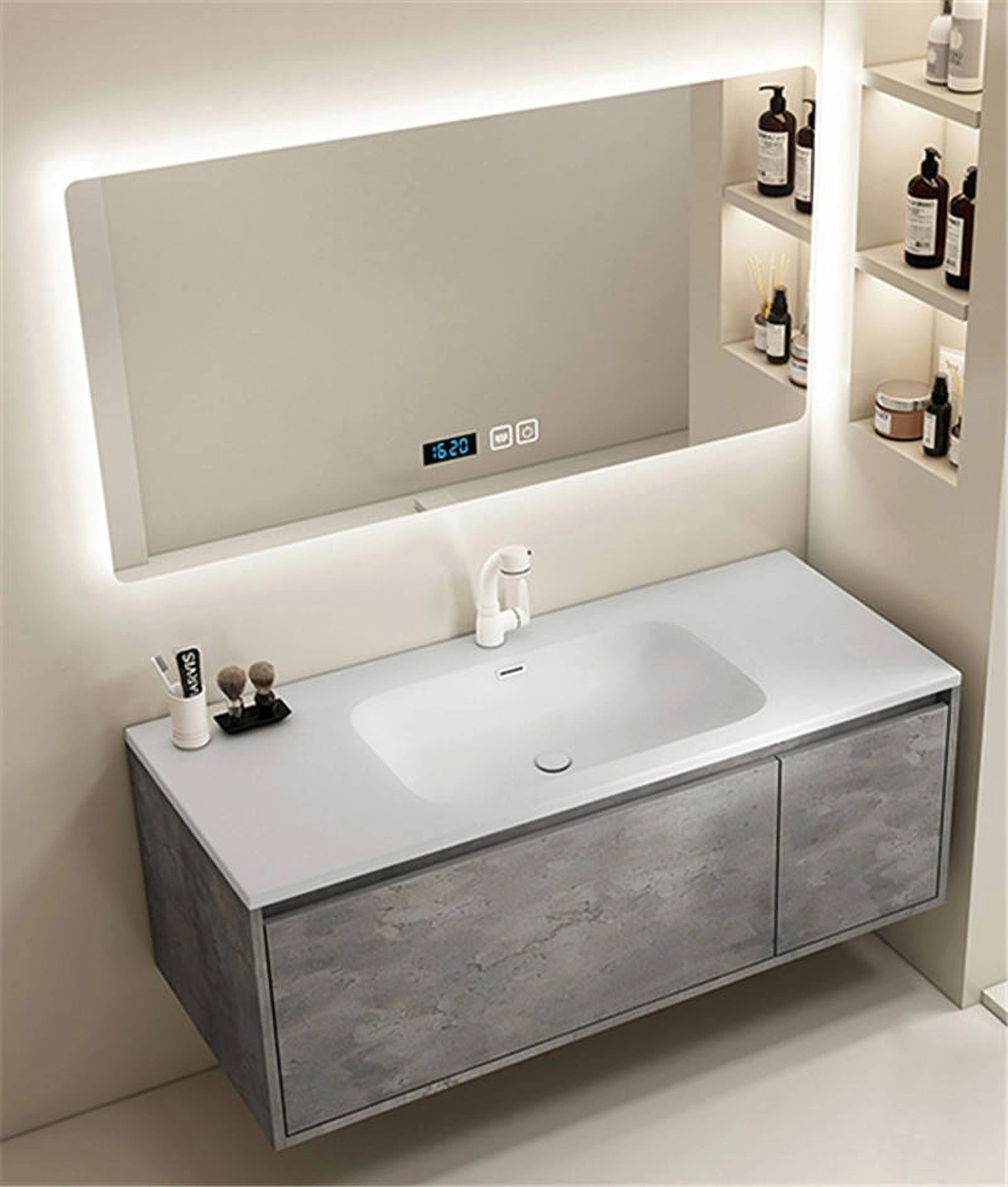2023, nuevo diseño, armario de baño, espejo, tocador de baño, juego de armario de baño de lujo de madera americana