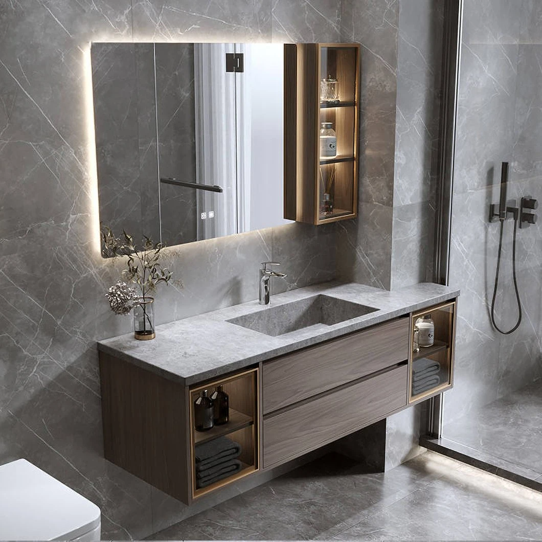 Gabinete de almacenamiento simple y barato, moderno tocador de madera maciza, baño, espejo de baño inteligente, gabinete con lavabo