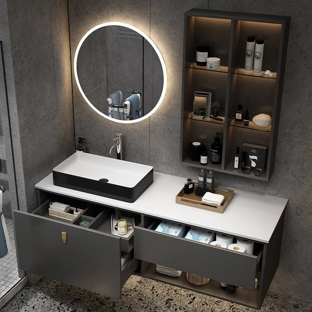 Gabinete de baño con encimera de mármol, vendedor caliente de fábrica, tocador, gabinete de lavabo montado en la pared doble blanco moderno
