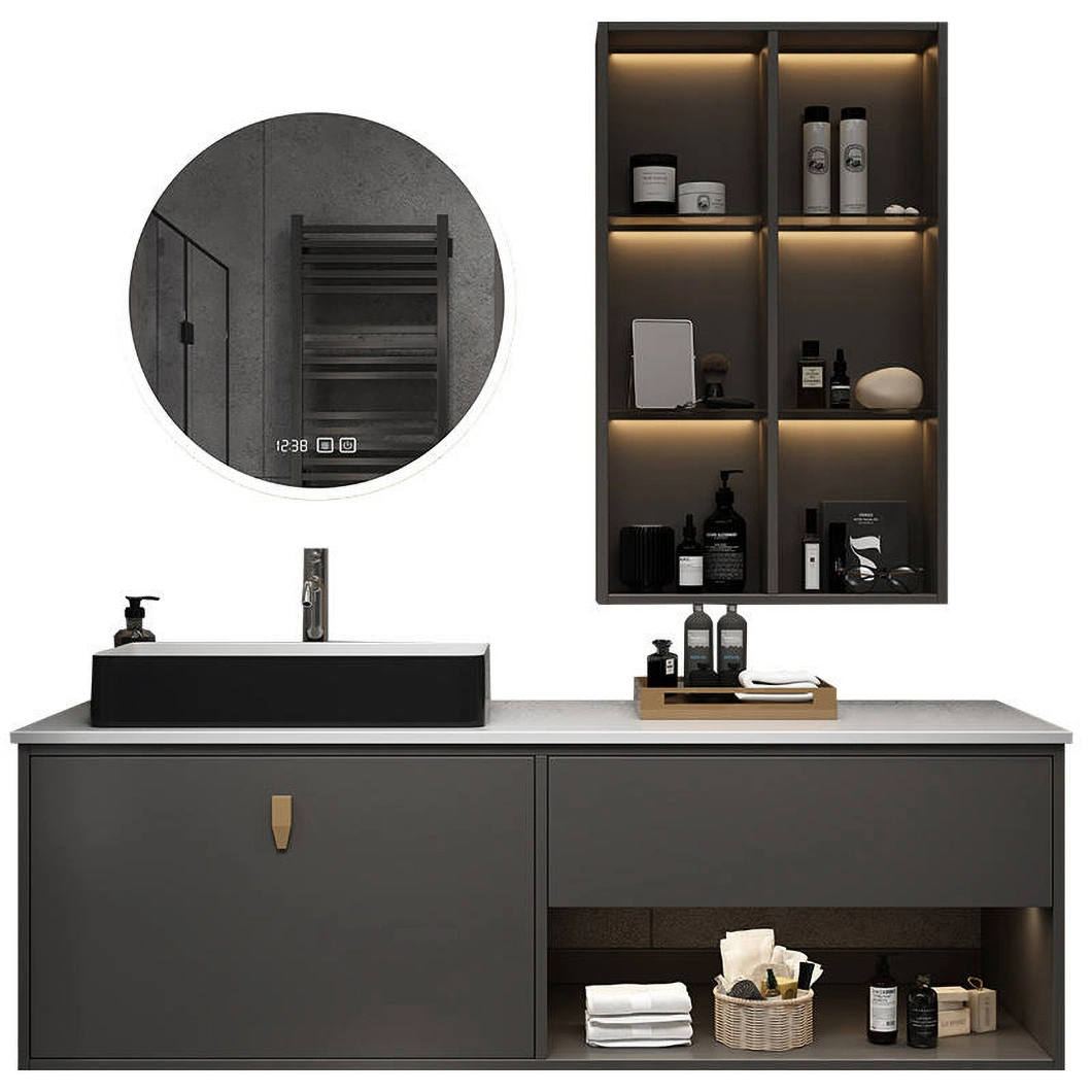 Gabinete de baño con encimera de mármol, vendedor caliente de fábrica, tocador, gabinete de lavabo montado en la pared doble blanco moderno