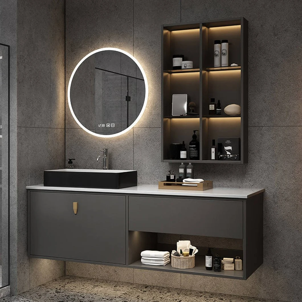 Gabinete de baño con encimera de mármol, vendedor caliente de fábrica, tocador, gabinete de lavabo montado en la pared doble blanco moderno