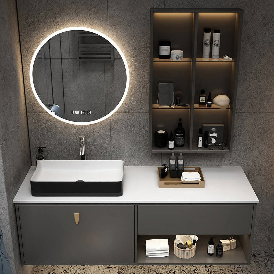 Gabinete de baño con encimera de mármol, vendedor caliente de fábrica, tocador, gabinete de lavabo montado en la pared doble blanco moderno