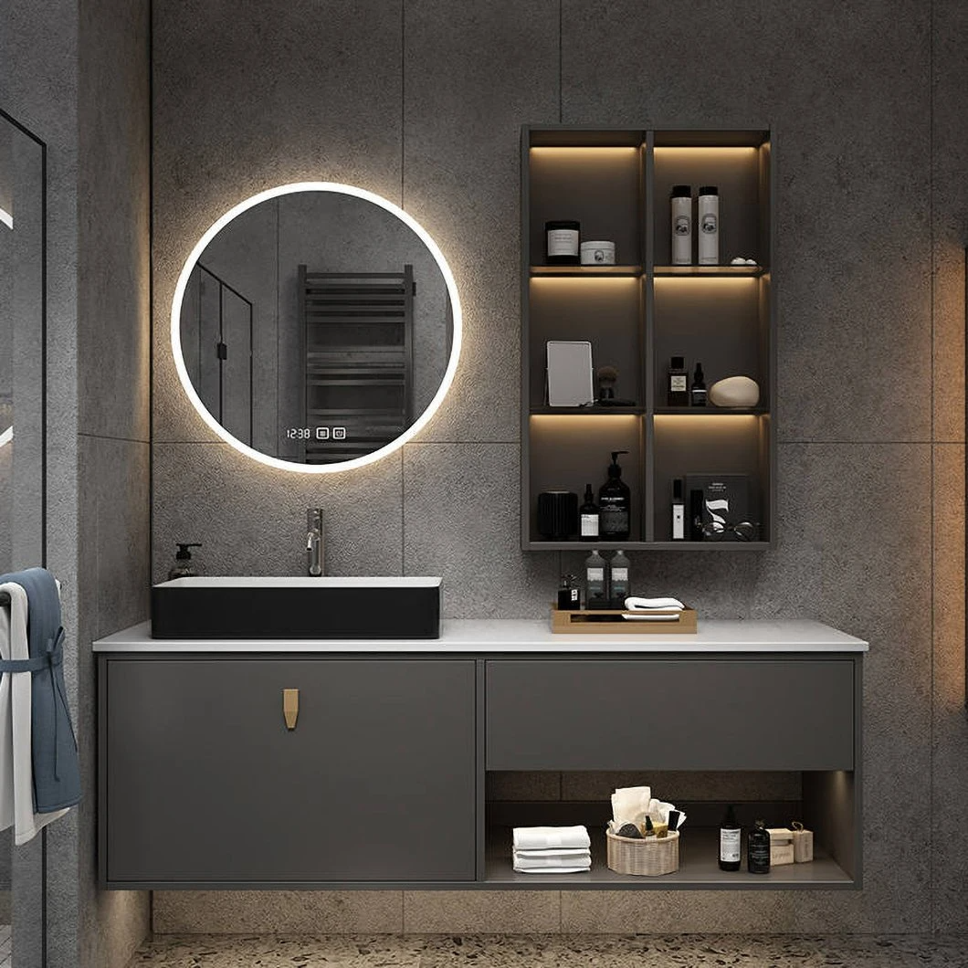 Gabinete de baño con encimera de mármol, vendedor caliente de fábrica, tocador, gabinete de lavabo montado en la pared doble blanco moderno