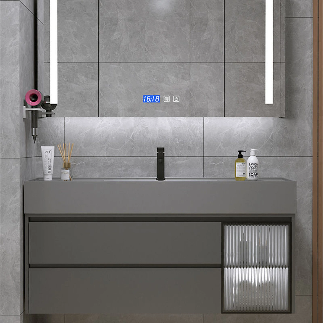 Venta de fábrica, gabinete de medicina de baño impermeable de mármol negro, muebles de baño, lavabo para lavado a mano