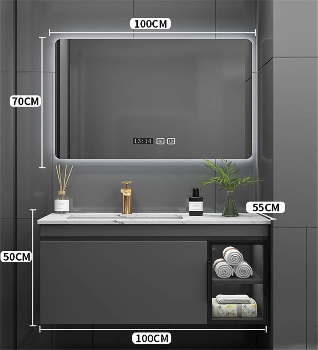 Venta de fábrica, gabinete de medicina de baño impermeable de mármol negro, muebles de baño, lavabo para lavado a mano