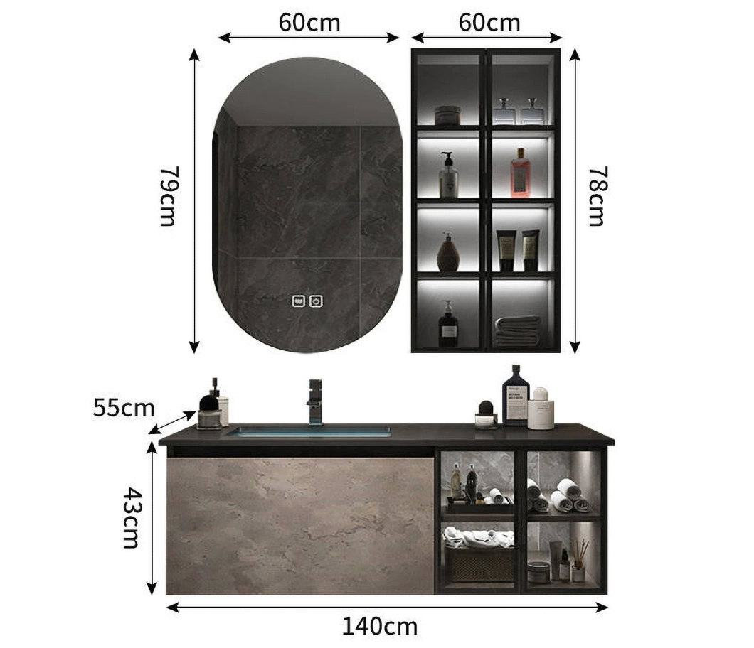 Gabinete de almacenamiento impermeable de piedra de esquina de alta calidad, gabinete de lavabo de vidrio para baño con gabinete de espejo inteligente