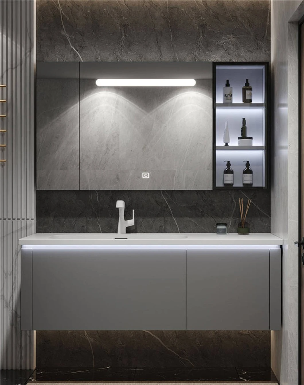 Usado barato del hotel Espejo de tocador de baño Gabinete de baño de mármol doble moderno con lavabo