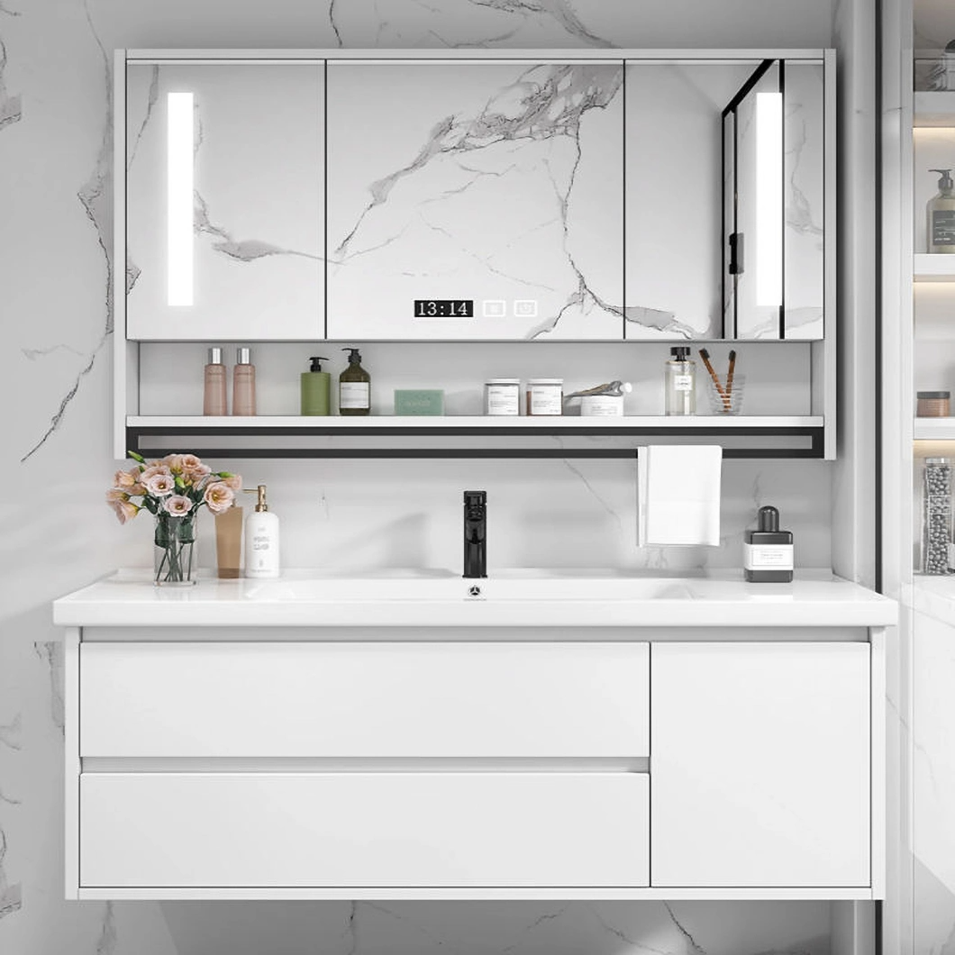 Mueble de baño de mármol de lujo con lavabo doble, mueble de baño de aluminio con mueble con espejo