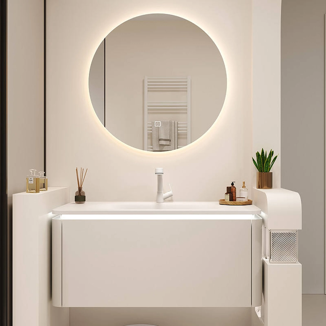 Gabinete flotante de lujo montado en la pared, tocador de baño, gabinete de baño de un solo lavabo de mármol para Hotel moderno