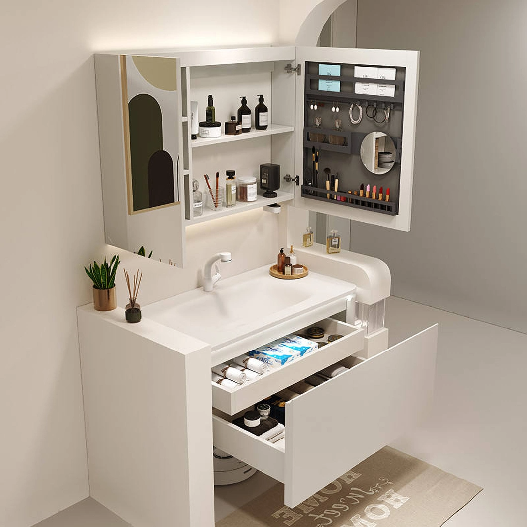 Gabinete flotante de lujo montado en la pared, tocador de baño, gabinete de baño de un solo lavabo de mármol para Hotel moderno