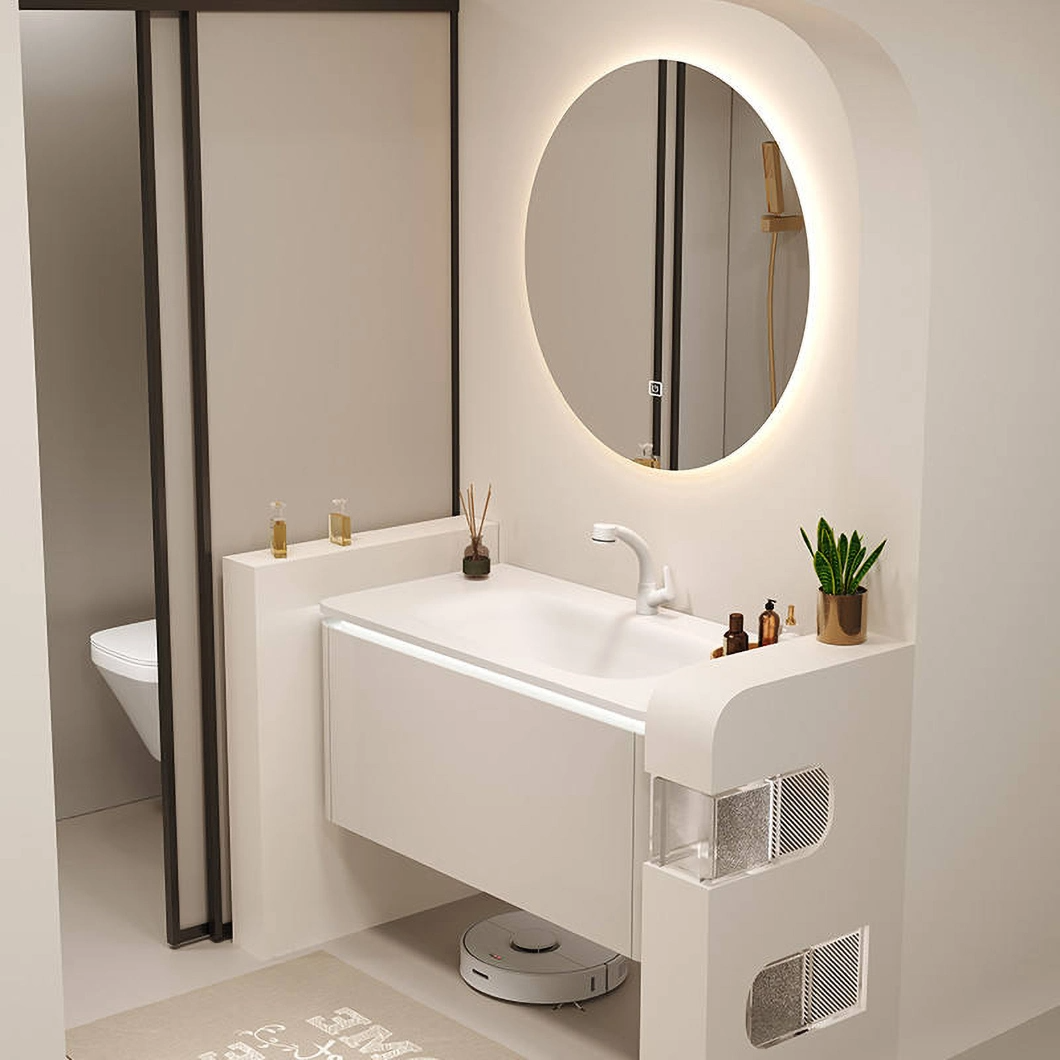 Gabinete flotante de lujo montado en la pared, tocador de baño, gabinete de baño de un solo lavabo de mármol para Hotel moderno