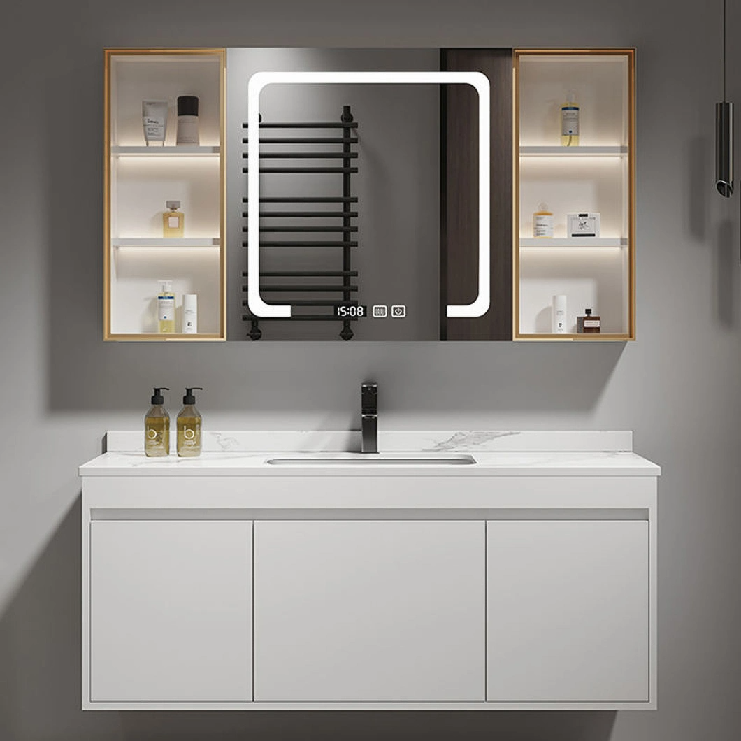 Gabinete de lavado y tocador moderno de madera maciza Esquina de baño negra Mueble de baño de lujo con gabinete de espejo