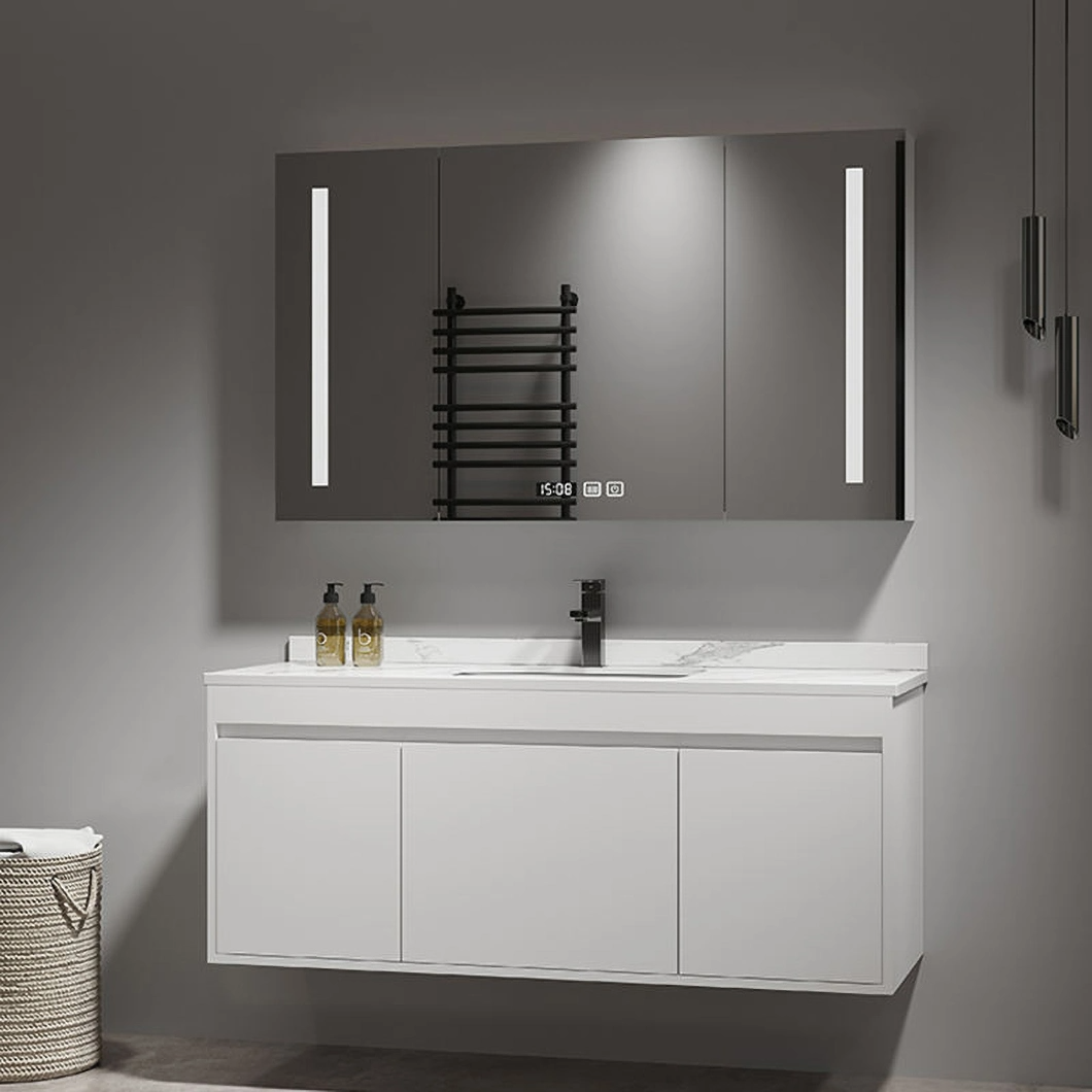 Gabinete de lavado y tocador moderno de madera maciza Esquina de baño negra Mueble de baño de lujo con gabinete de espejo