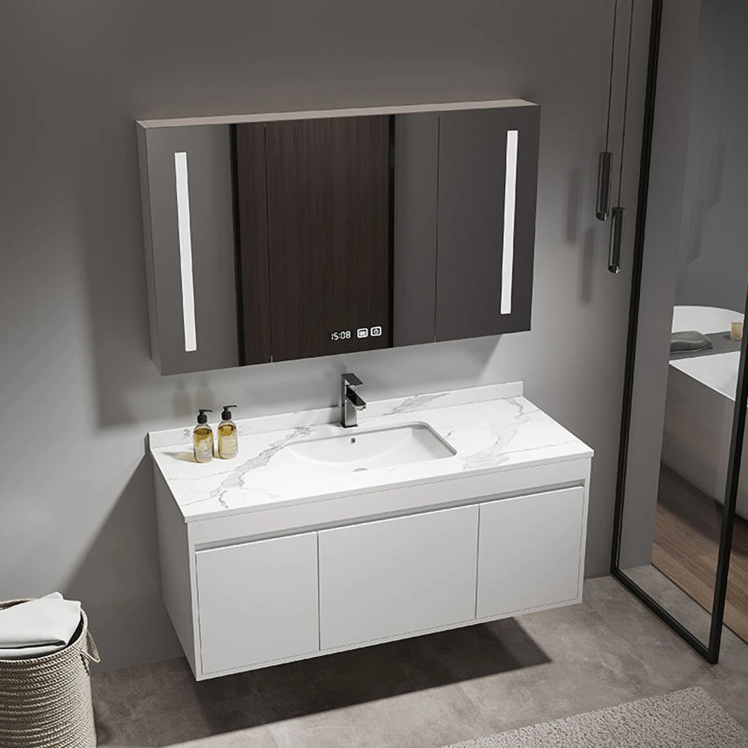 Mueble de baño y tocador moderno de madera maciza Mueble de baño negro Mueble de baño de lujo con armario con espejo inteligente