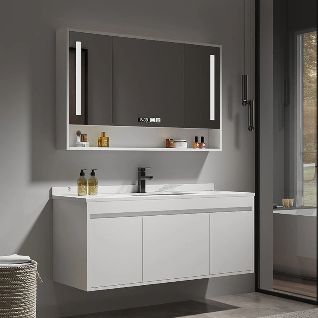 Mueble de baño y tocador moderno de madera maciza Mueble de baño negro Mueble de baño de lujo con armario con espejo inteligente