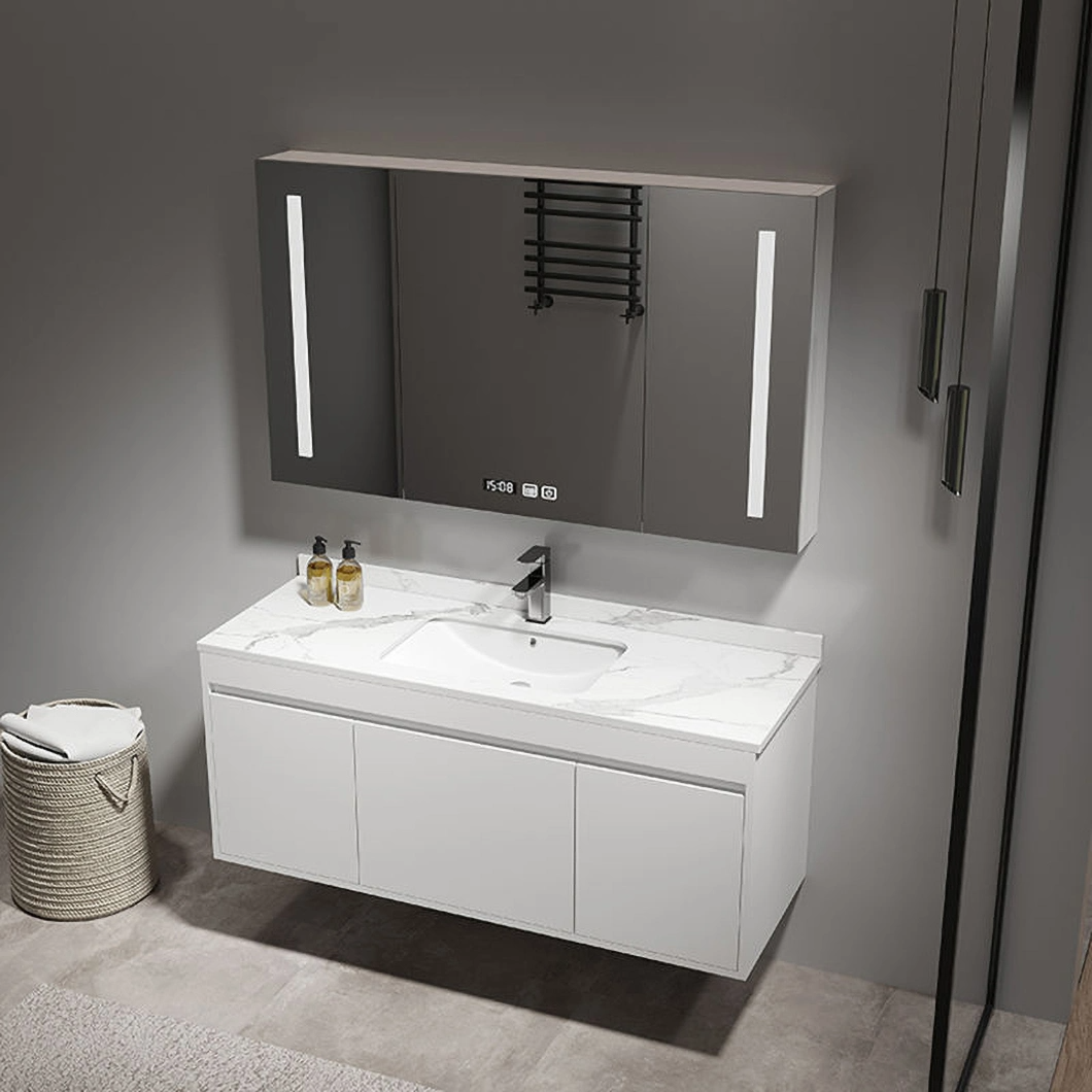 Gabinete de lavado y tocador moderno de madera maciza Esquina de baño negra Mueble de baño de lujo con gabinete de espejo