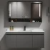 Gabinete de lavado y tocador moderno de madera maciza Esquina de baño negra Mueble de baño de lujo con gabinete de espejo