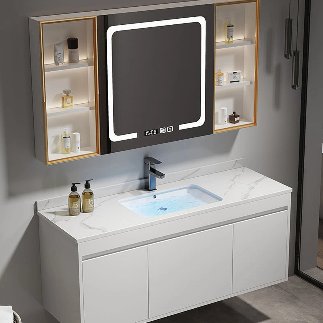 Gabinete de lavado y tocador moderno de madera maciza Esquina de baño negra Mueble de baño de lujo con gabinete de espejo