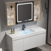 Mueble de baño y tocador moderno de madera maciza Mueble de baño negro Mueble de baño de lujo con armario con espejo inteligente