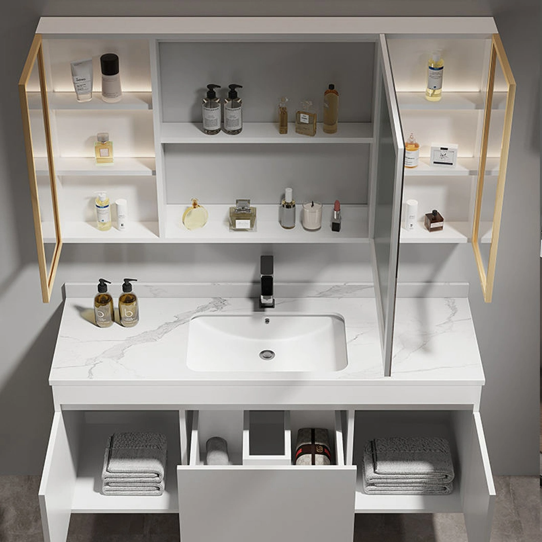 Mueble de baño y tocador moderno de madera maciza Mueble de baño negro Mueble de baño de lujo con armario con espejo inteligente