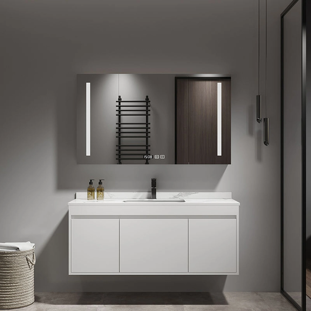 Mueble de baño y tocador moderno de madera maciza Mueble de baño negro Mueble de baño de lujo con armario con espejo inteligente