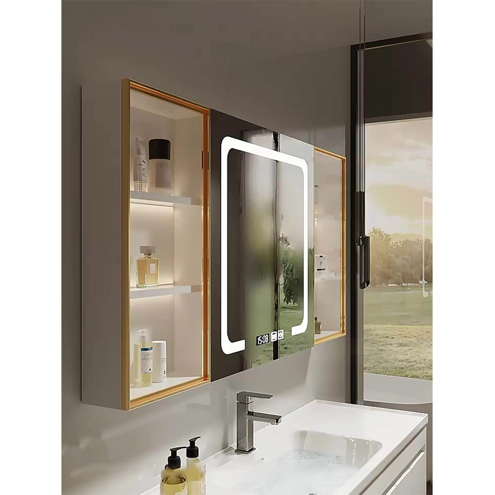 Mueble de baño y tocador moderno de madera maciza Mueble de baño negro Mueble de baño de lujo con armario con espejo inteligente