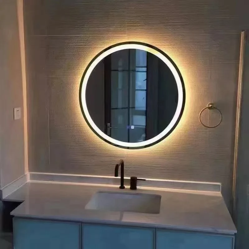 Inodoro circular, arco chino, espejos LED redondos, decoración de pared, pegatinas grandes de longitud completa, pared en baño con luz LED, espejo de tocador