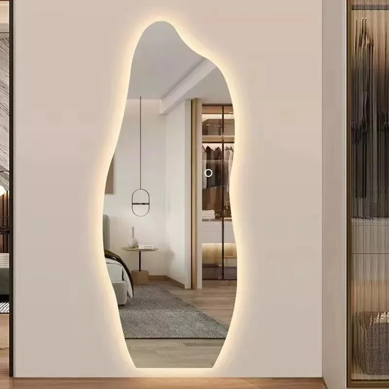 Inodoro circular, arco chino, espejos LED redondos, decoración de pared, pegatinas grandes de longitud completa, pared en baño con luz LED, espejo de tocador