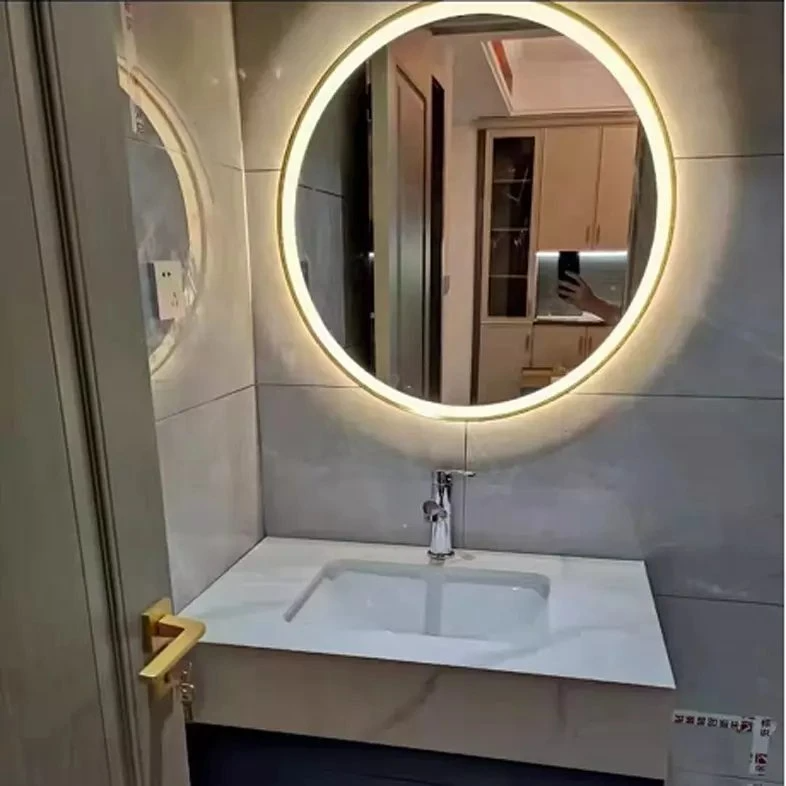 Inodoro circular, arco chino, espejos LED redondos, decoración de pared, pegatinas grandes de longitud completa, pared en baño con luz LED, espejo de tocador