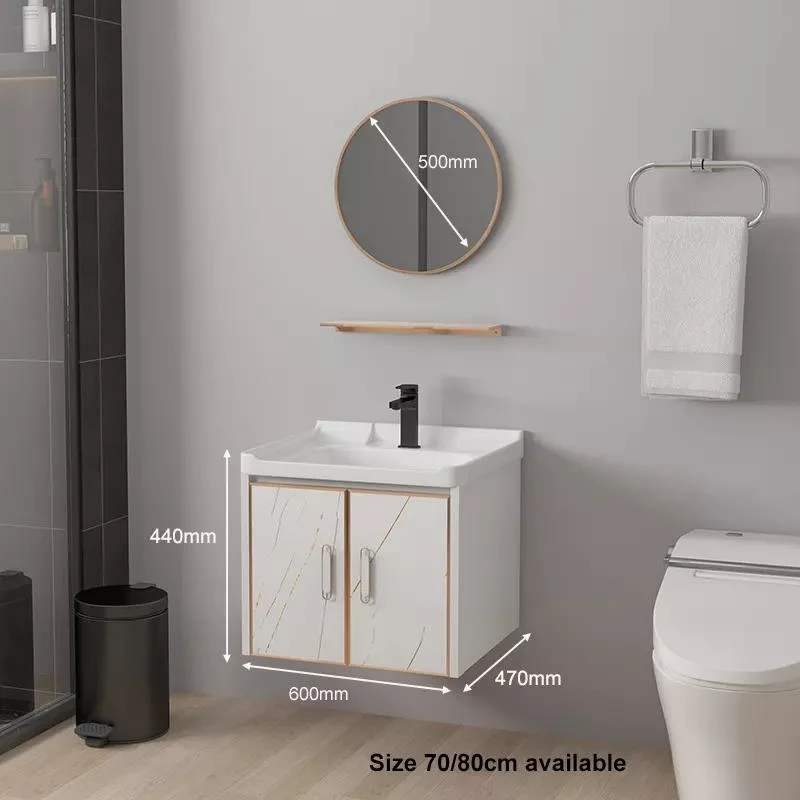 Espejo moderno a prueba de agua Montaje en pared Gabinete de aluminio Juego de tocador pequeño Tocadores de baño con fregadero