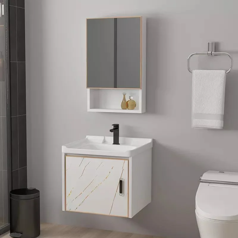 Espejo moderno a prueba de agua Montaje en pared Gabinete de aluminio Juego de tocador pequeño Tocadores de baño con fregadero