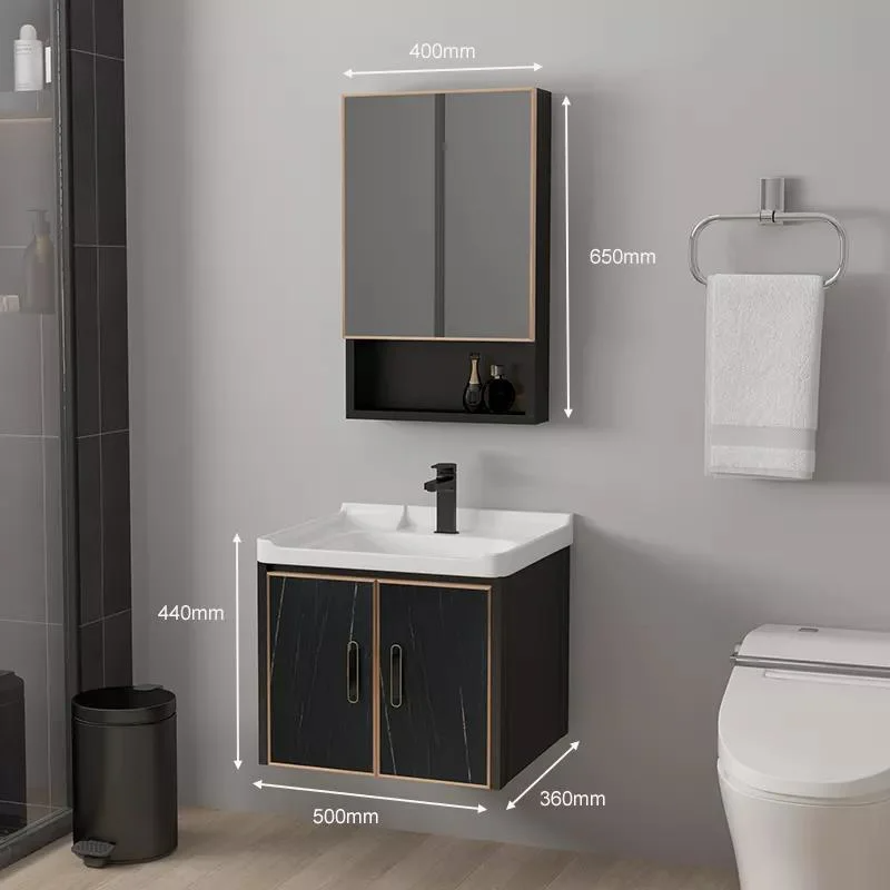 Espejo moderno a prueba de agua Montaje en pared Gabinete de aluminio Juego de tocador pequeño Tocadores de baño con fregadero