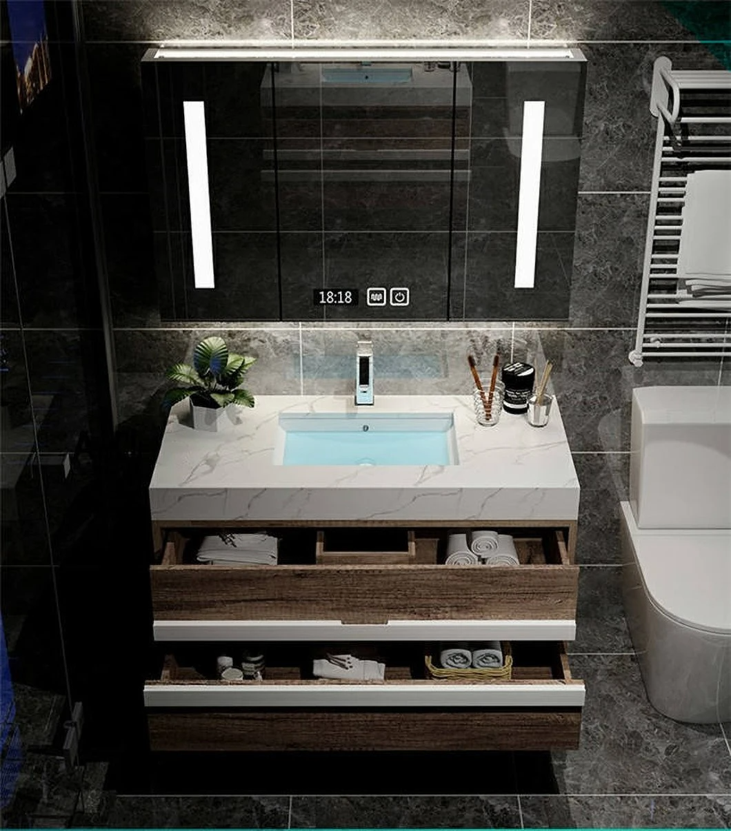 Venta al por mayor de vidrio de cocina inteligente blanco LED iluminado baño retroiluminado vanidad a prueba de explosiones gabinete de espejo de pantalla táctil