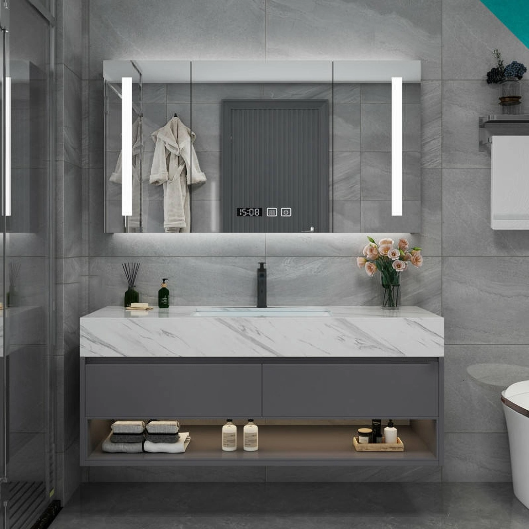 Venta al por mayor de vidrio de cocina inteligente blanco LED iluminado baño retroiluminado vanidad a prueba de explosiones gabinete de espejo de pantalla táctil