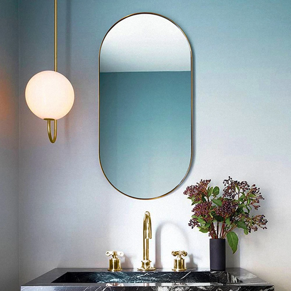 Espejo de cristal de baño de pared completa de cromo plateado grande moderno ovalado de alta calidad