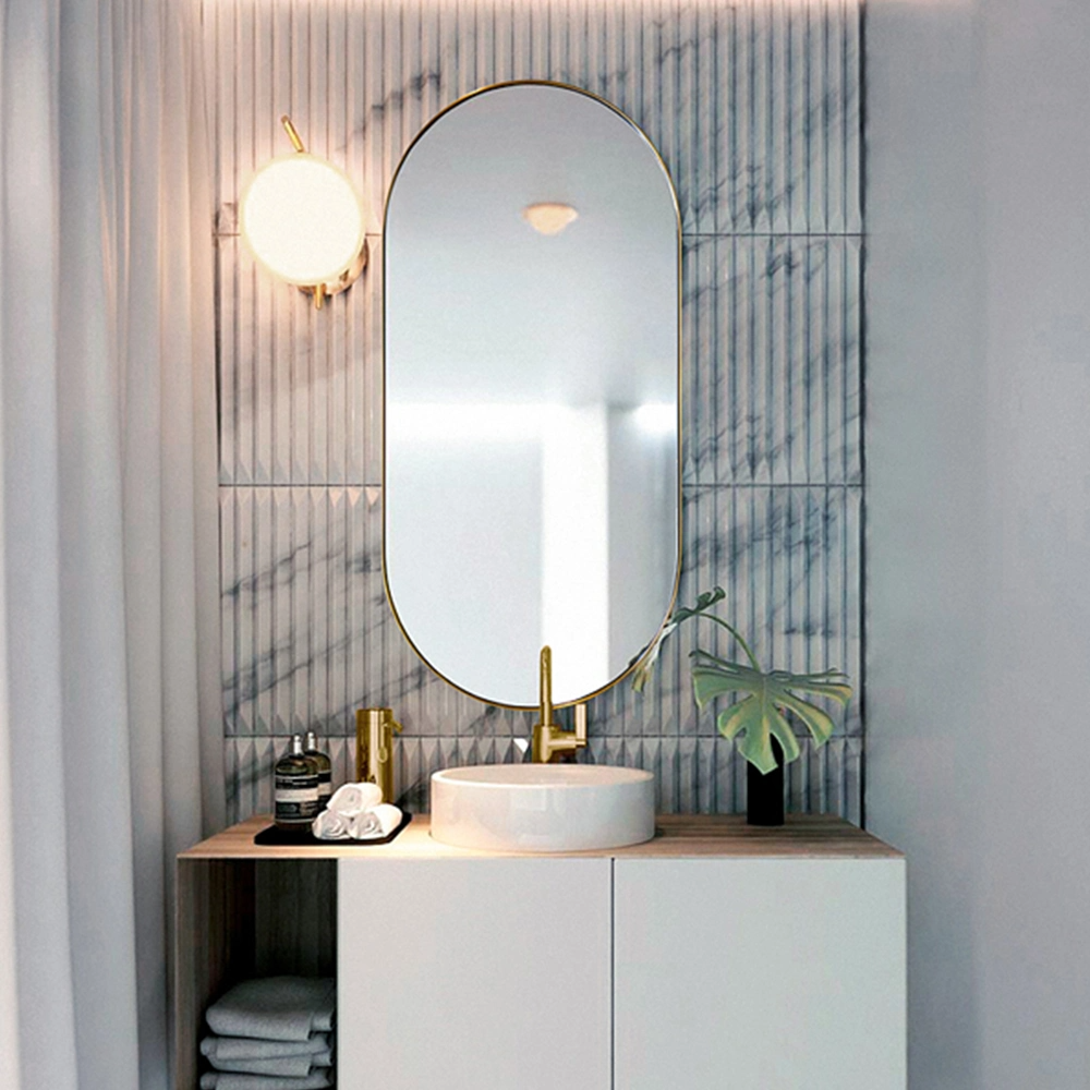 Espejo de cristal de baño de pared completa de cromo plateado grande moderno ovalado de alta calidad
