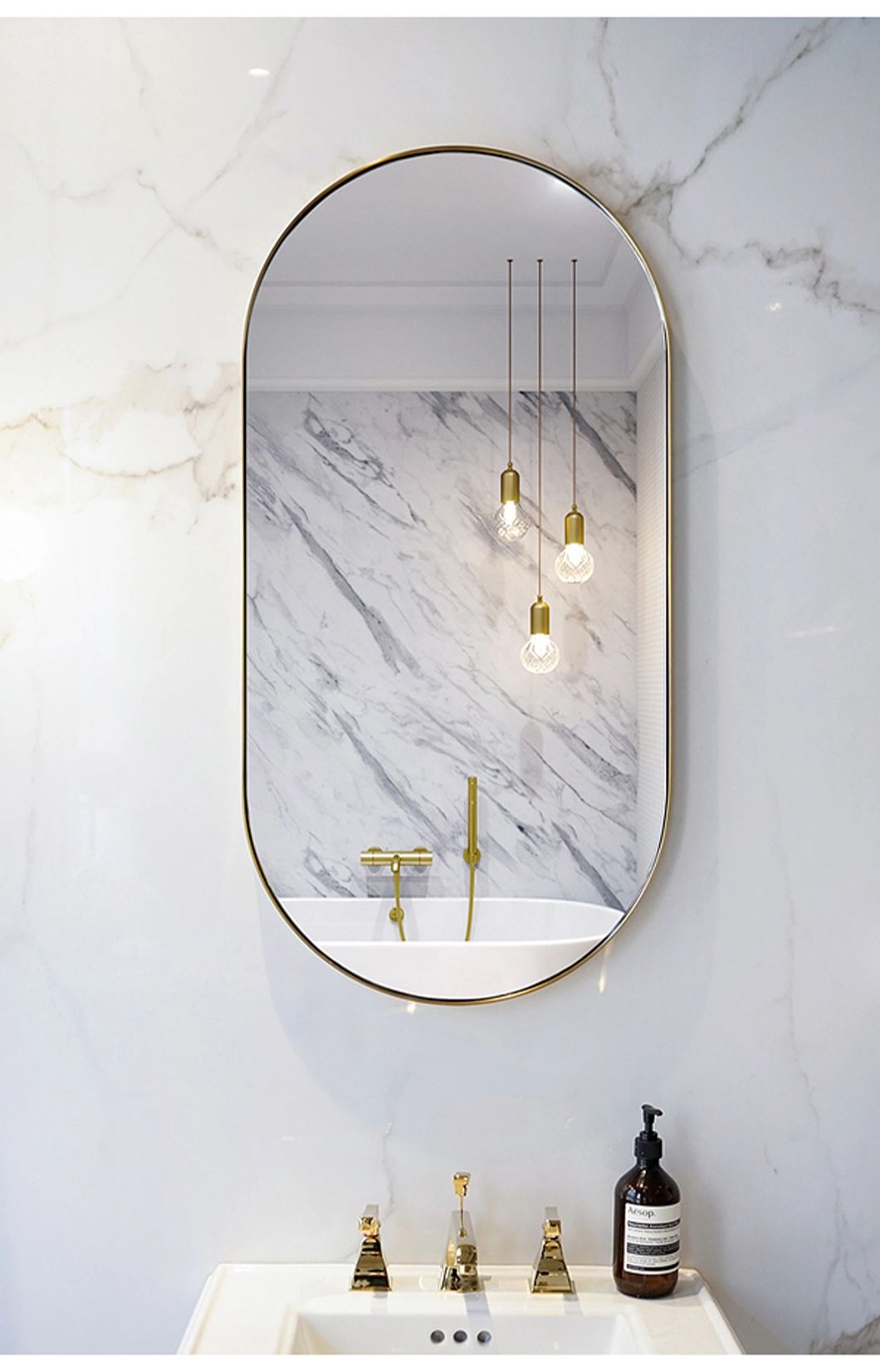 Espejo de cristal de baño de pared completa de cromo plateado grande moderno ovalado de alta calidad