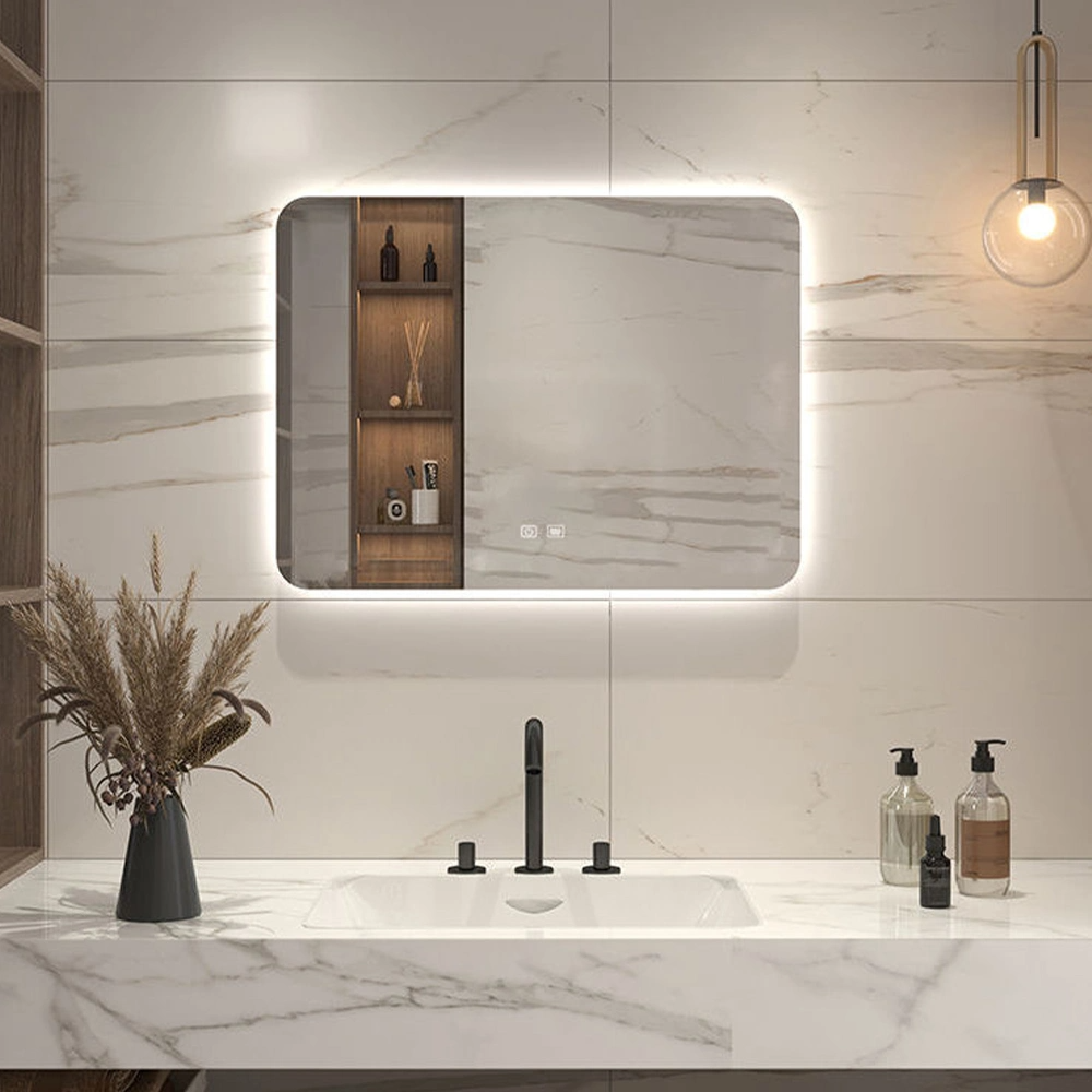 Espejo de pared de baño de decoración del hogar de vidrio de maquillaje moderno inteligente al por mayor de fábrica estándar europea