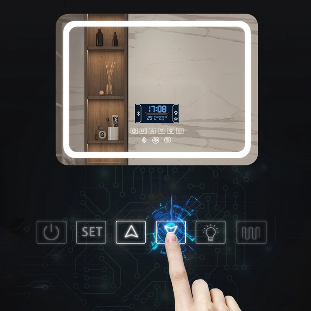 Espejo de pared de baño de decoración del hogar de vidrio de maquillaje moderno inteligente al por mayor de fábrica estándar europea