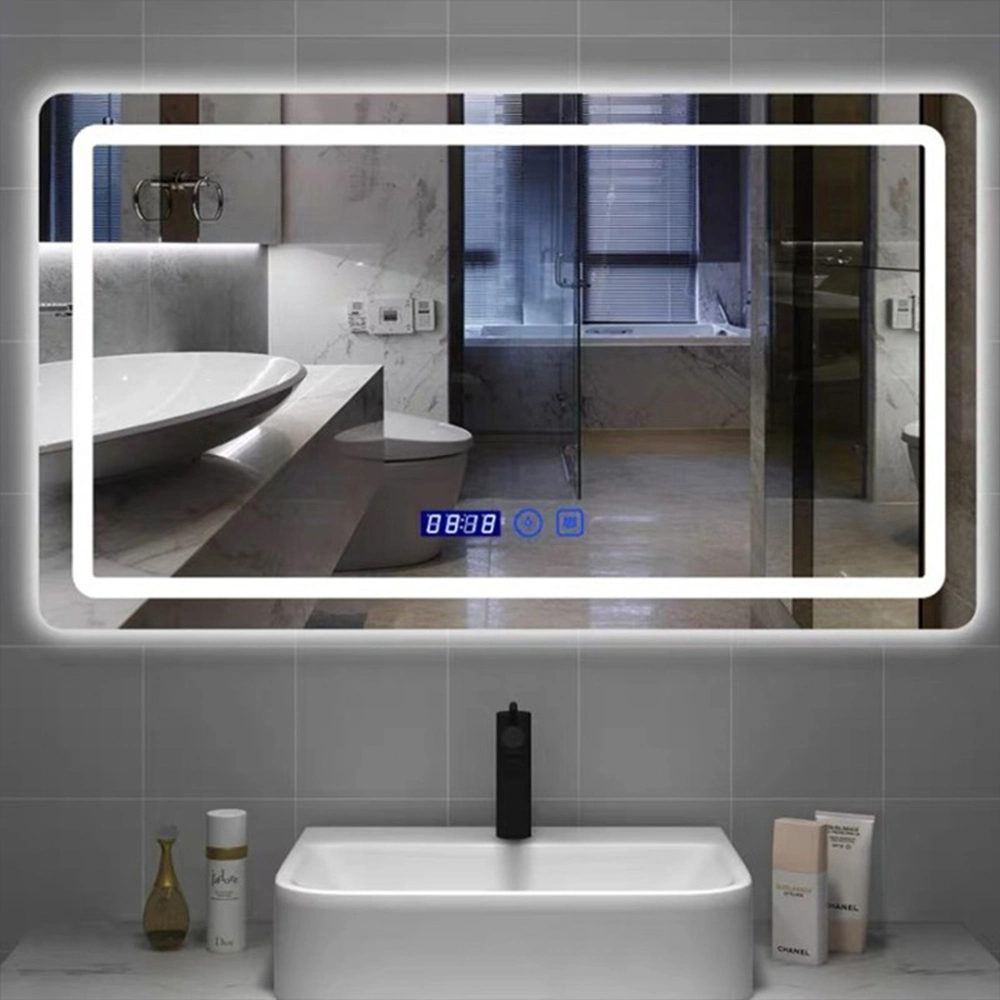 Venta al por mayor de fábrica Sensor táctil Decoración de pared para el hogar Muebles de salón Montado en la pared Maquillaje LED Smart Home LED Espejo de baño con desempañador y altavoz Bluetooth