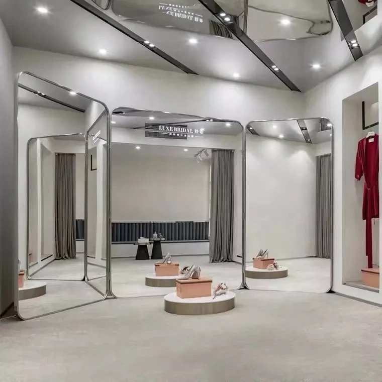 Venta al por mayor de fábrica, espejo de pie, espejo de piso grande de lujo, espejo cuadrado redondo de longitud completa para tienda nupcial