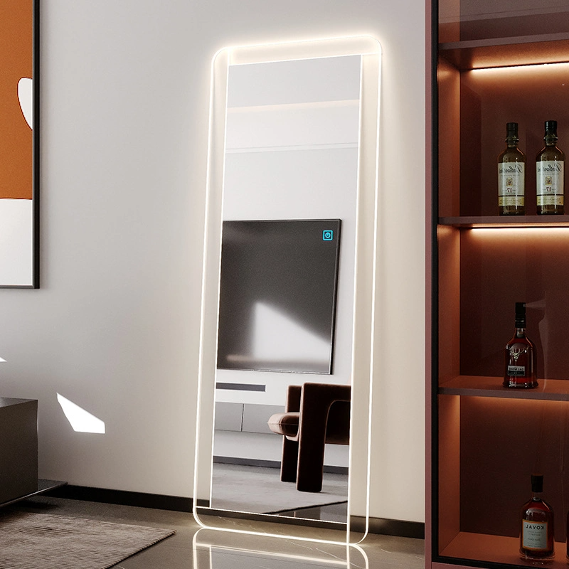Luz LED de longitud completa, luz acrílica inteligente contra la pared, espejo de suelo, espejo cuadrado para dormitorio