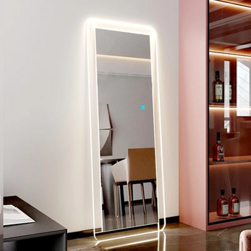 Luz LED de longitud completa, luz acrílica inteligente contra la pared, espejo de suelo, espejo cuadrado para dormitorio