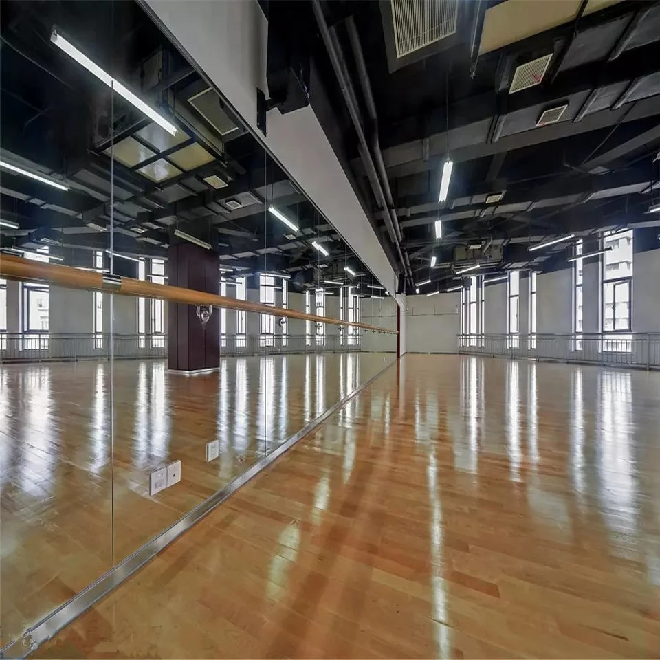 Espejos de pared de gimnasio de estudio de baile de parte trasera de película de seguridad de tamaño personalizado sin marco grande