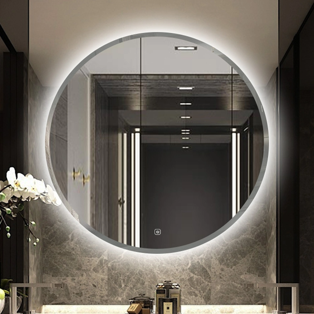 Espejo de baño LED redondo Iluminado Antiniebla Luz LED Baño Espejo de tocador de maquillaje inteligente, Interruptor táctil regulable Temperatura de color Espejo de baño LED redondo