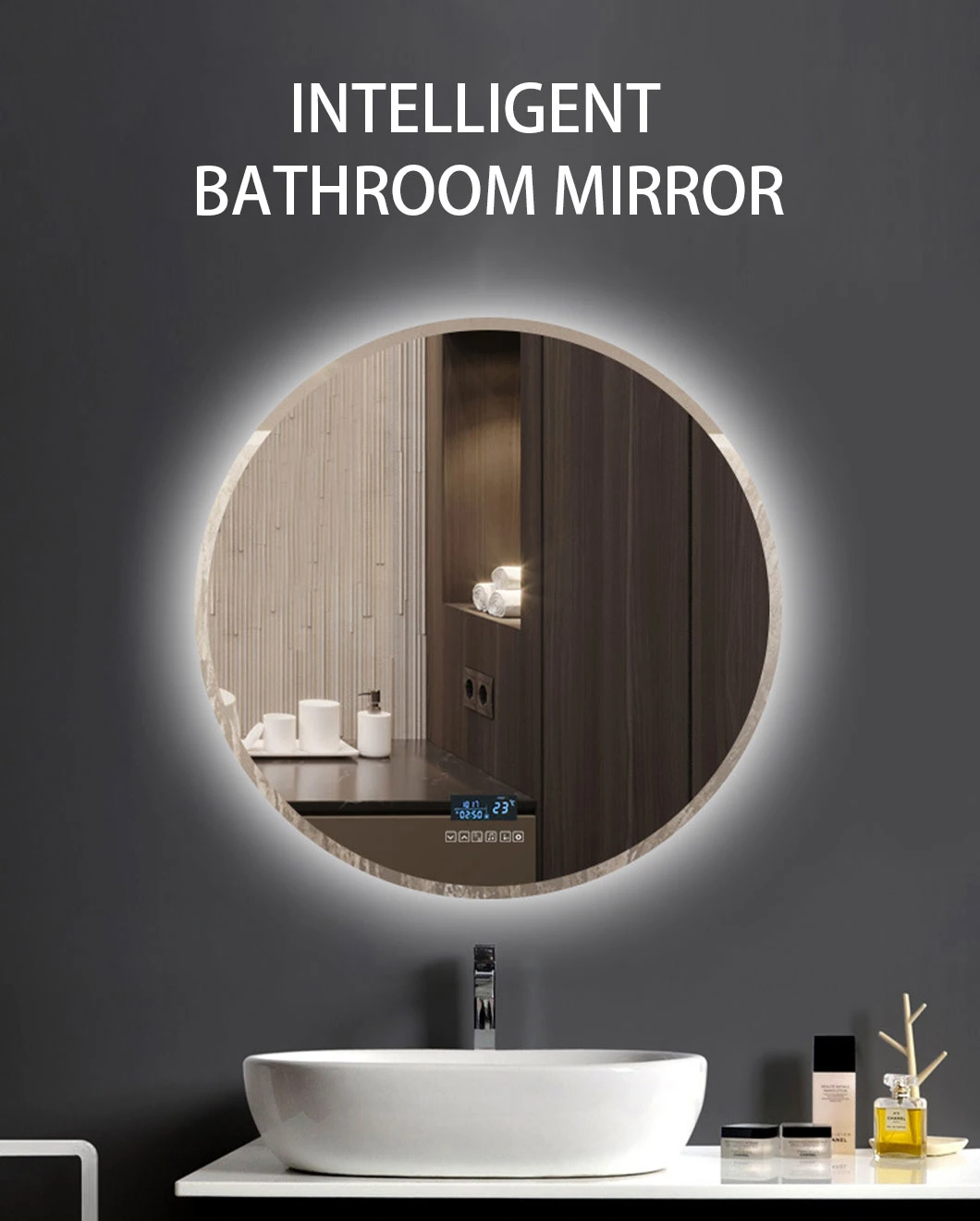 Espejo decorativo con marco de madera redondo Hutton/Diámetro de 30