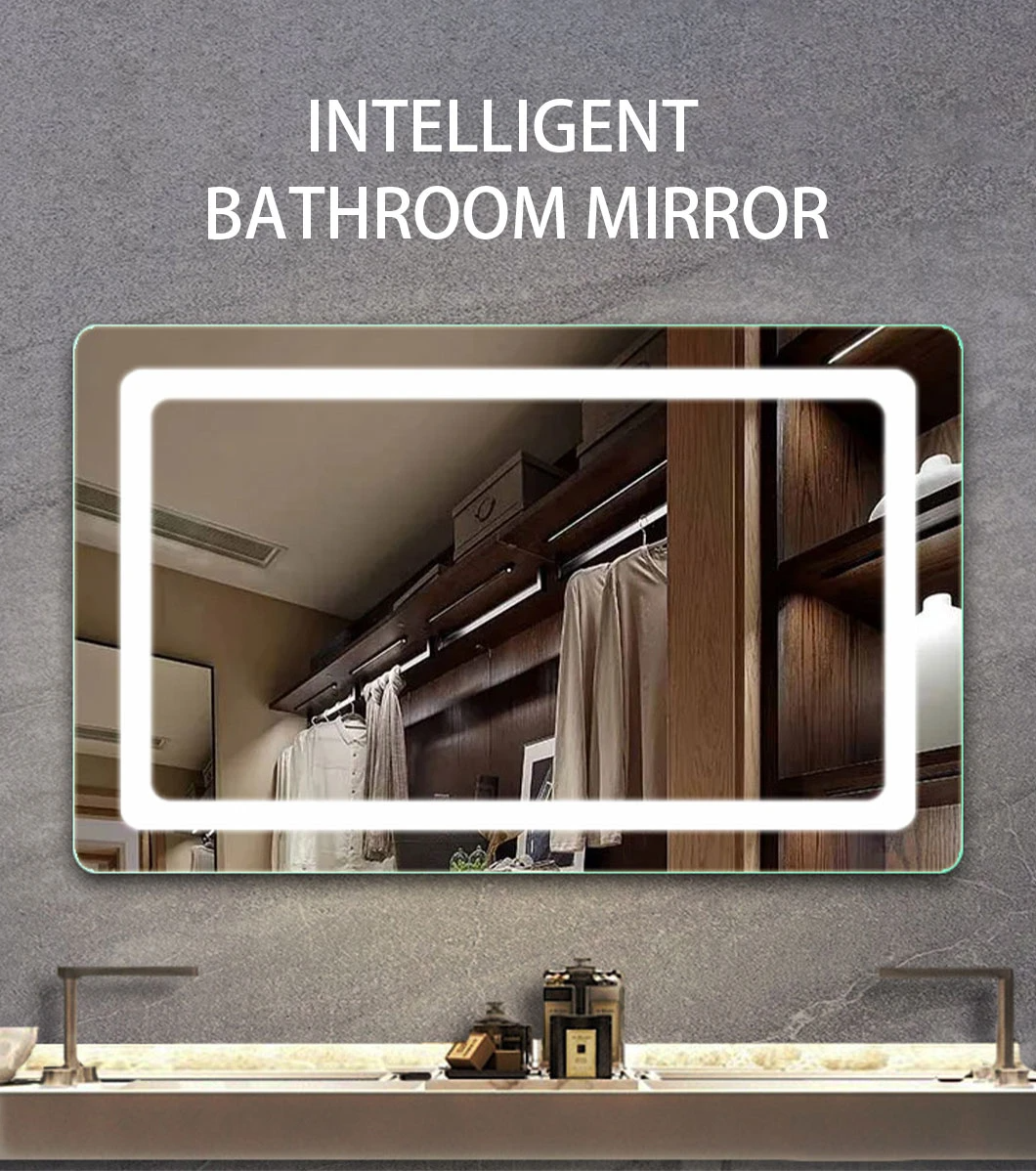 Espejo de tocador montado en la pared del baño LED, espejo inteligente para el hogar, decoración del hogar, espejo de maquillaje con Bluetooth, accesorios de baño